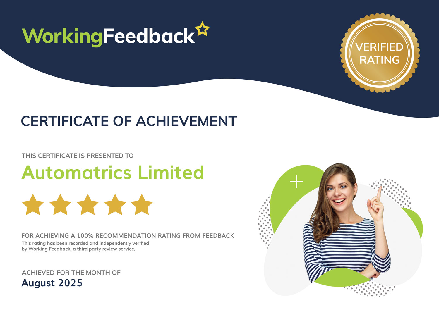 5 stars certificate July 2025
